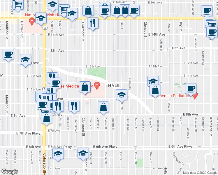 map of restaurants, bars, coffee shops, grocery stores, and more near 955 Eudora Street in Denver