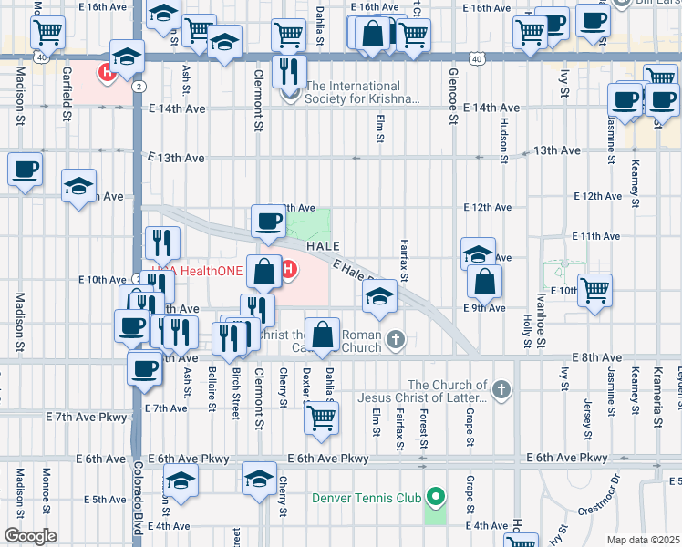 map of restaurants, bars, coffee shops, grocery stores, and more near 955 Eudora Street in Denver