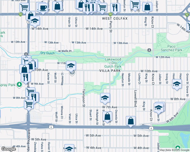 map of restaurants, bars, coffee shops, grocery stores, and more near 945 Raleigh Street in Denver