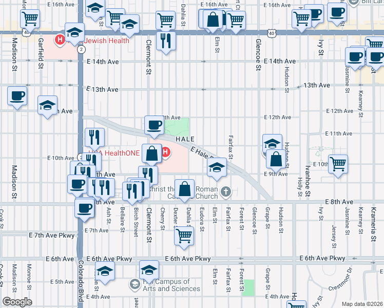 map of restaurants, bars, coffee shops, grocery stores, and more near 955 Eudora Street in Denver