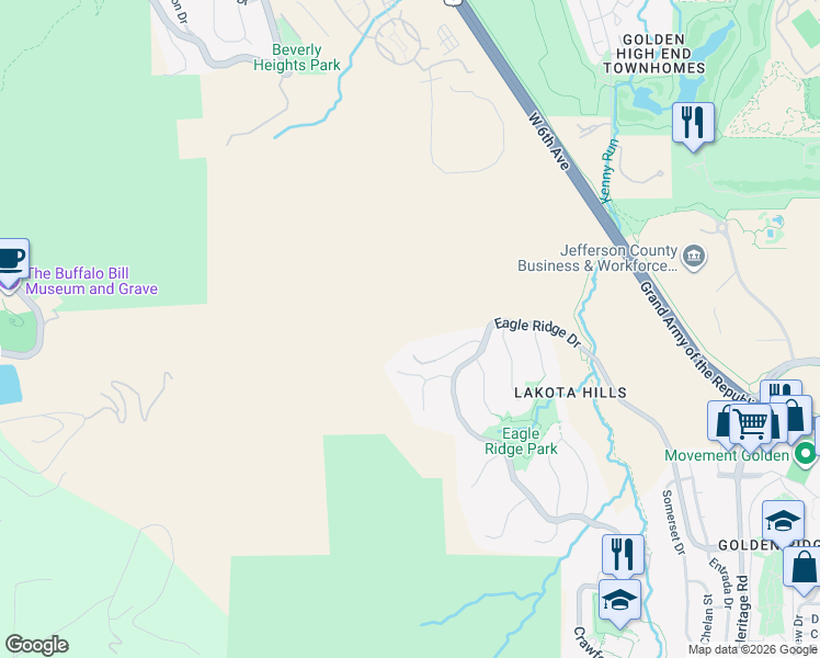 map of restaurants, bars, coffee shops, grocery stores, and more near 854 Shelton Road in Golden