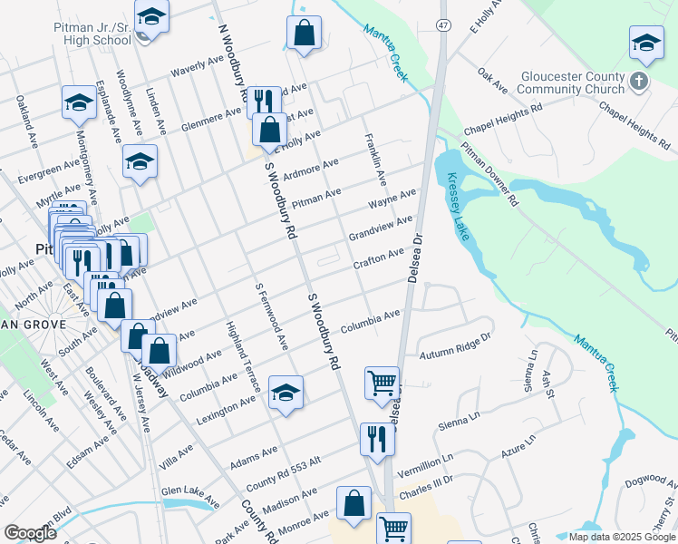 map of restaurants, bars, coffee shops, grocery stores, and more near 417 Crafton Avenue in Pitman