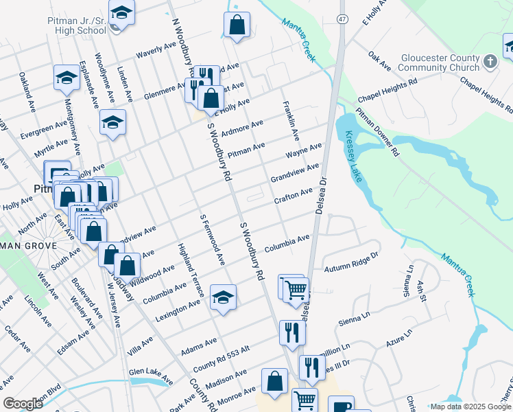 map of restaurants, bars, coffee shops, grocery stores, and more near 417 Crafton Avenue in Pitman