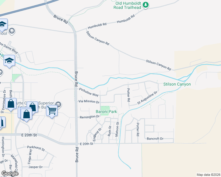 map of restaurants, bars, coffee shops, grocery stores, and more near 250 Picholine Way in Chico