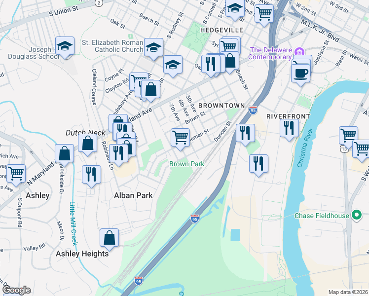 map of restaurants, bars, coffee shops, grocery stores, and more near 325 8th Avenue in Wilmington