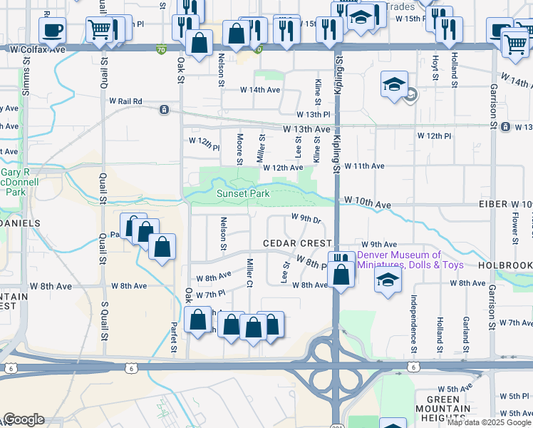 map of restaurants, bars, coffee shops, grocery stores, and more near 10281 West 9th Drive in Lakewood