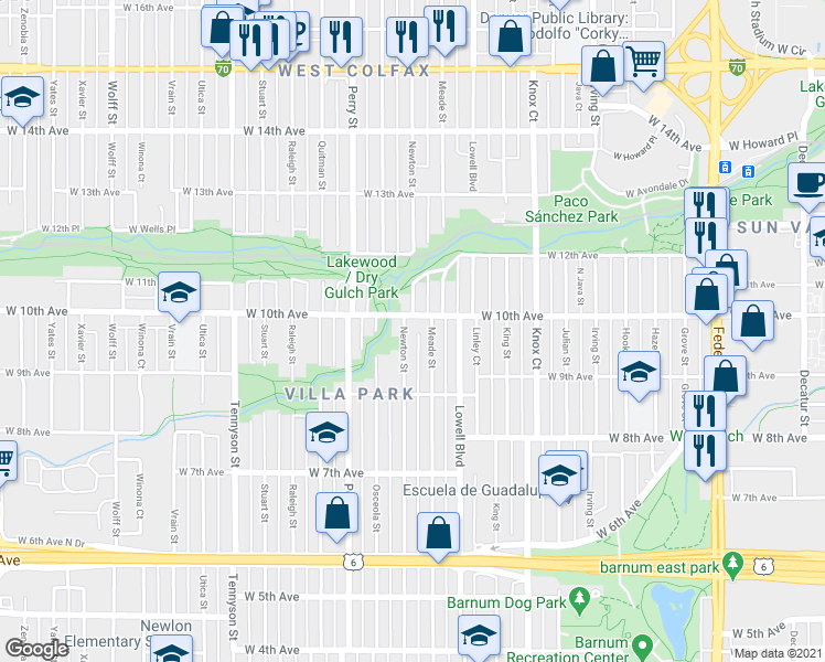 map of restaurants, bars, coffee shops, grocery stores, and more near 901 Osceola Street in Denver