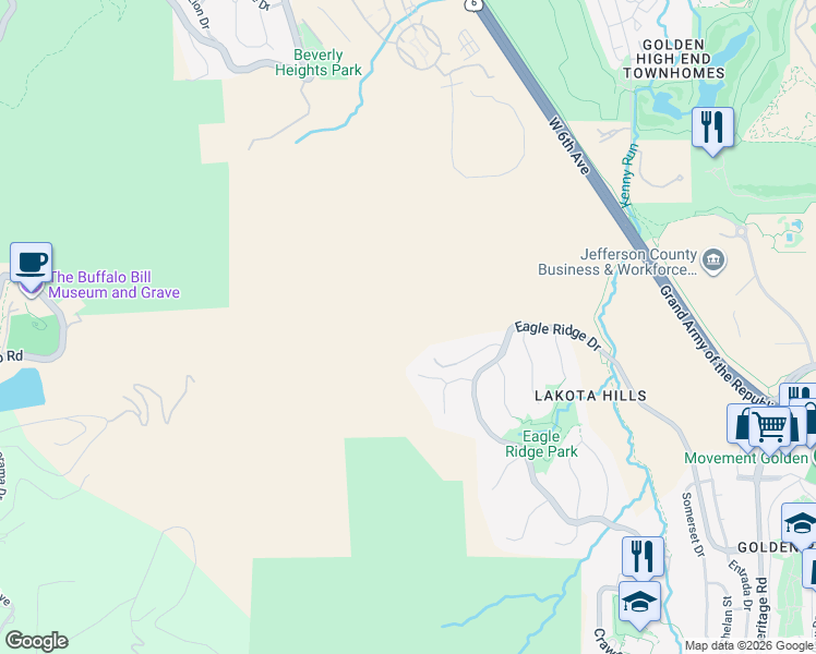 map of restaurants, bars, coffee shops, grocery stores, and more near 854 Shelton Road in Golden