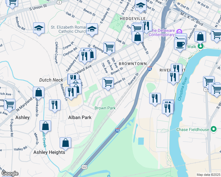 map of restaurants, bars, coffee shops, grocery stores, and more near 325 8th Avenue in Wilmington