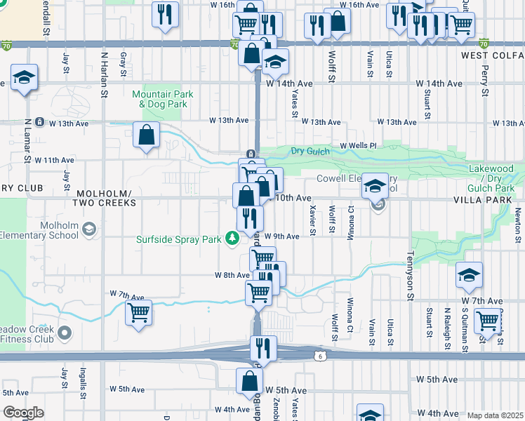 map of restaurants, bars, coffee shops, grocery stores, and more near 929 Zenobia Street in Denver