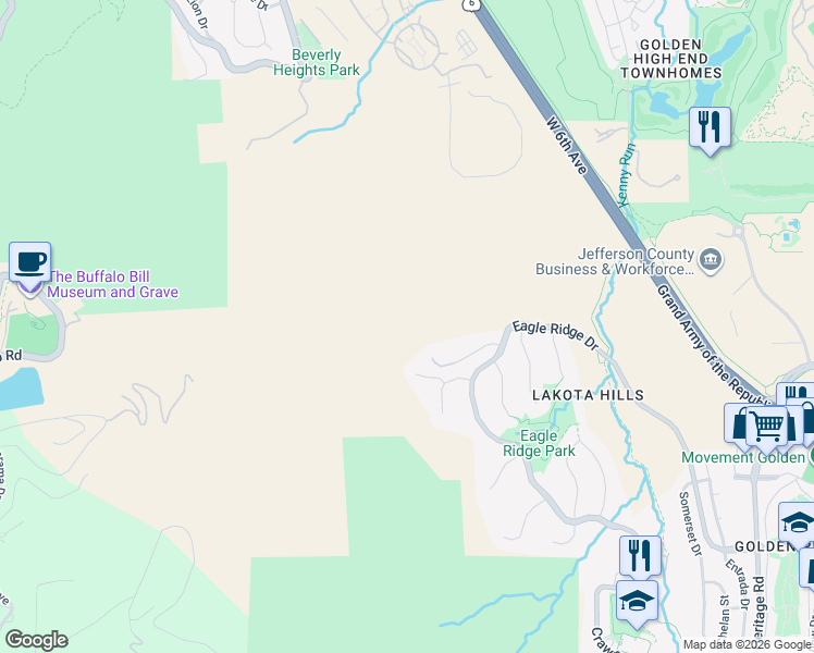 map of restaurants, bars, coffee shops, grocery stores, and more near 854 Shelton Road in Golden