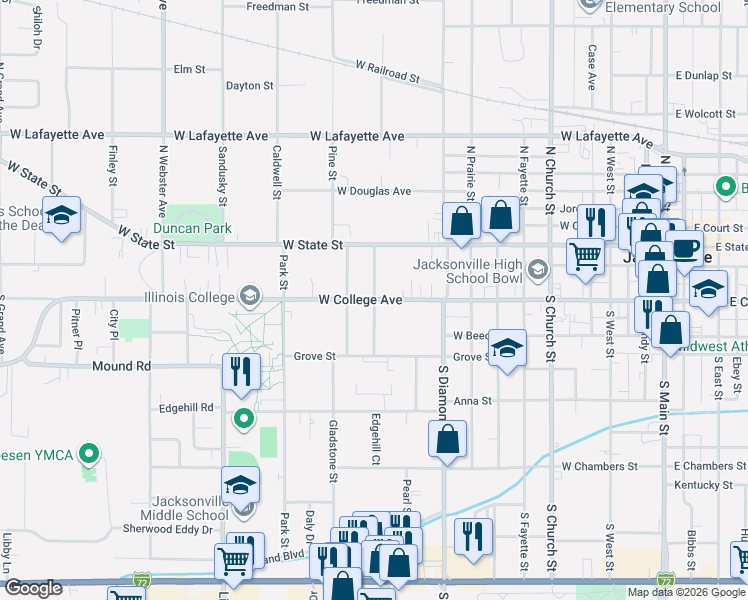 map of restaurants, bars, coffee shops, grocery stores, and more near 200 Westminster Street in Jacksonville