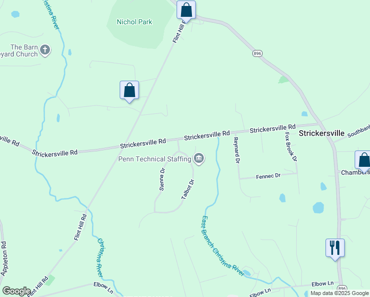 map of restaurants, bars, coffee shops, grocery stores, and more near 101 Talbot Drive in Landenberg