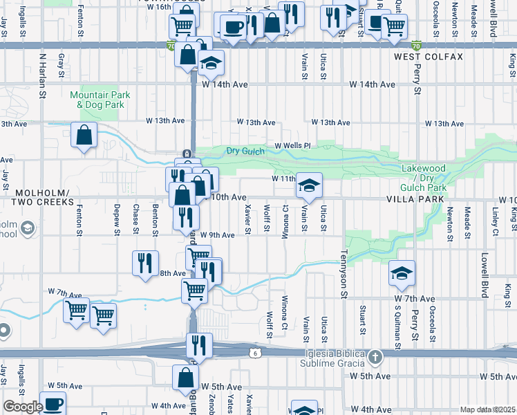 map of restaurants, bars, coffee shops, grocery stores, and more near 946 Xavier Street in Denver