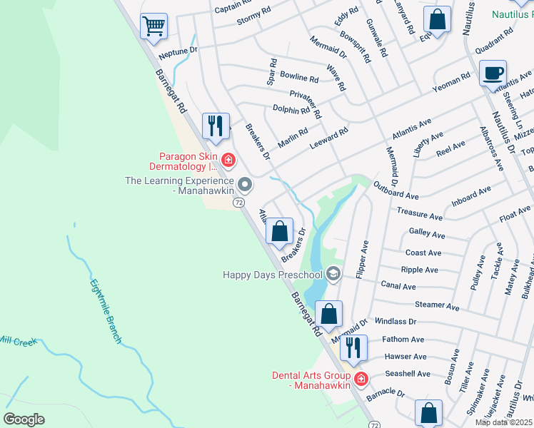 map of restaurants, bars, coffee shops, grocery stores, and more near 1546 New Jersey 72 in Stafford Township