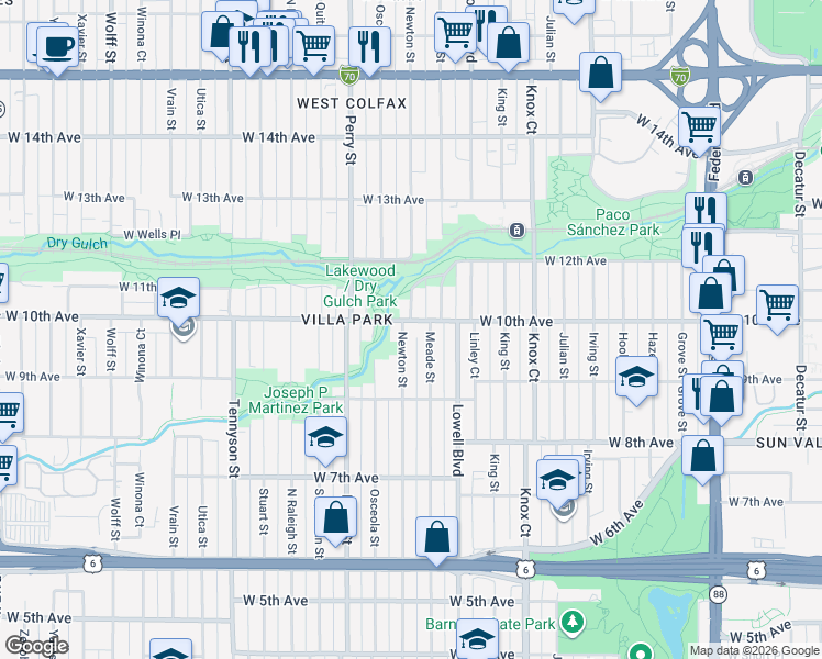 map of restaurants, bars, coffee shops, grocery stores, and more near 901 Osceola Street in Denver
