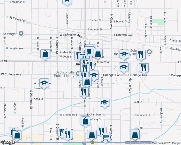 map of restaurants, bars, coffee shops, grocery stores, and more near 228 South Mauvaisterre Street in Jacksonville
