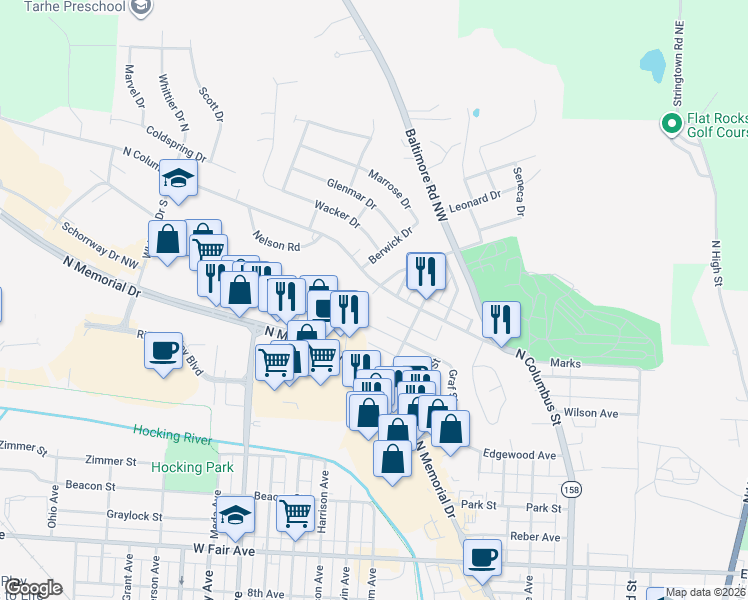 map of restaurants, bars, coffee shops, grocery stores, and more near 1600 North Columbus Street in Lancaster