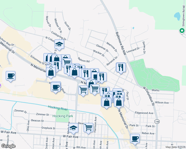map of restaurants, bars, coffee shops, grocery stores, and more near 1811 Nelson Road in Lancaster