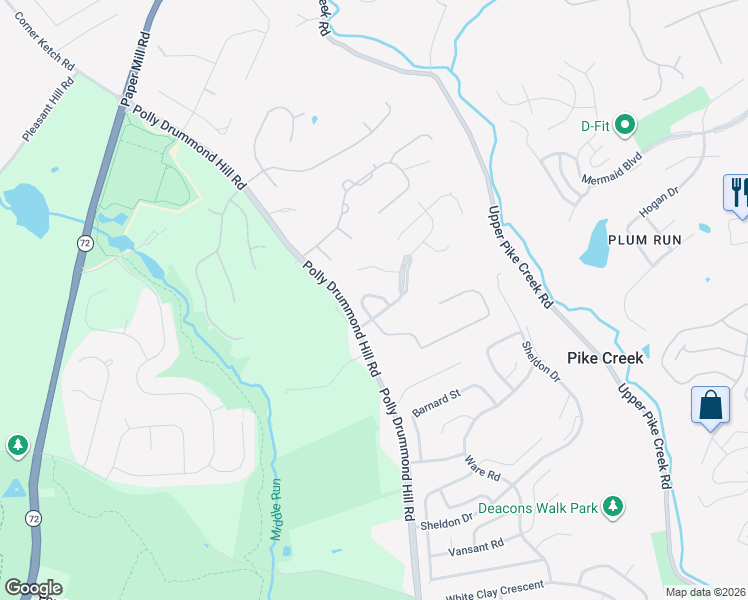 map of restaurants, bars, coffee shops, grocery stores, and more near 33 Foxtail Court in Newark
