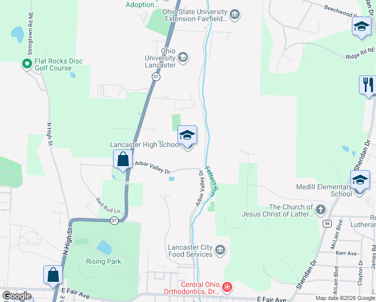 map of restaurants, bars, coffee shops, grocery stores, and more near 1312 Granville Pike in Lancaster