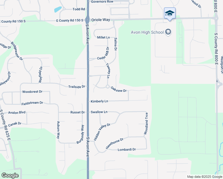 map of restaurants, bars, coffee shops, grocery stores, and more near 7217 Oakview Drive in Avon