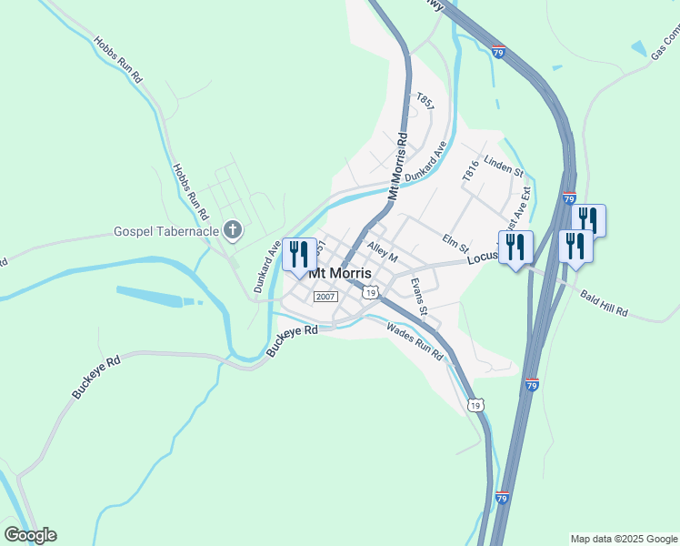map of restaurants, bars, coffee shops, grocery stores, and more near in Mount Morris