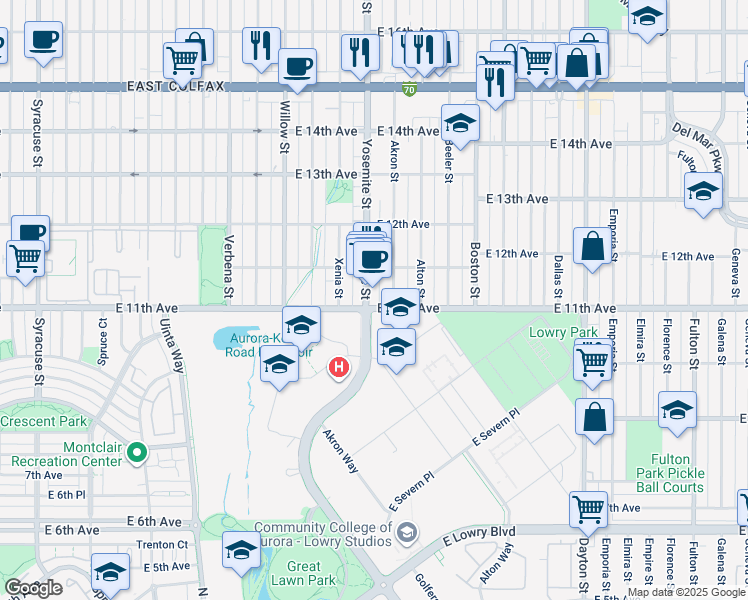 map of restaurants, bars, coffee shops, grocery stores, and more near in Denver