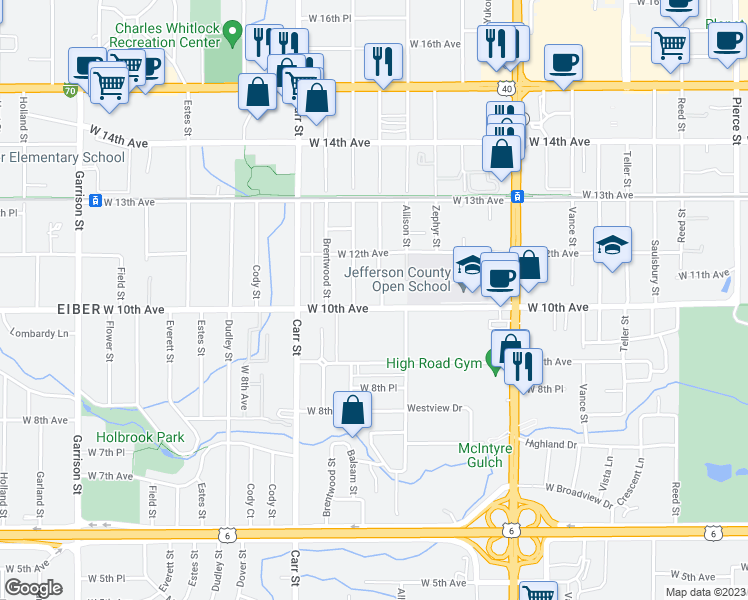 map of restaurants, bars, coffee shops, grocery stores, and more near 8111 West 10th Avenue in Lakewood