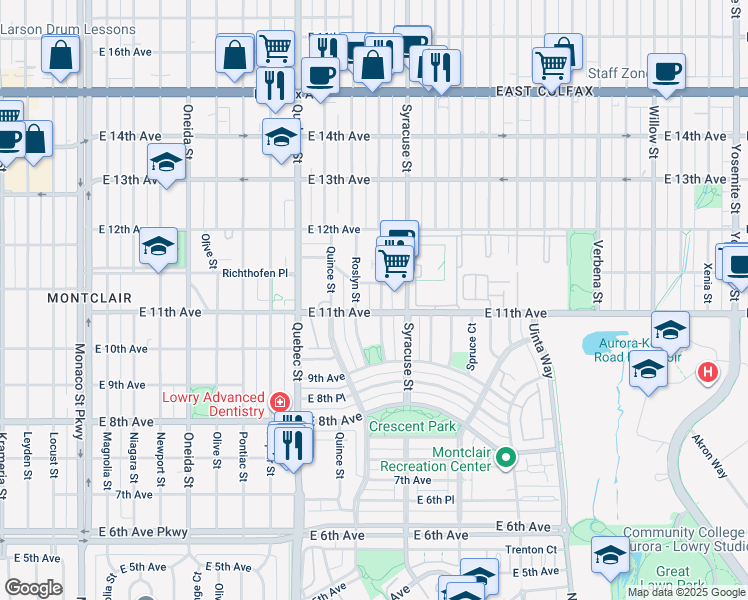 map of restaurants, bars, coffee shops, grocery stores, and more near in Denver