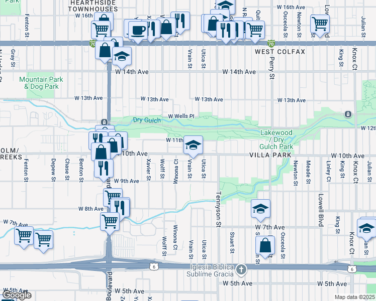 map of restaurants, bars, coffee shops, grocery stores, and more near 4615 West 10th Avenue in Denver