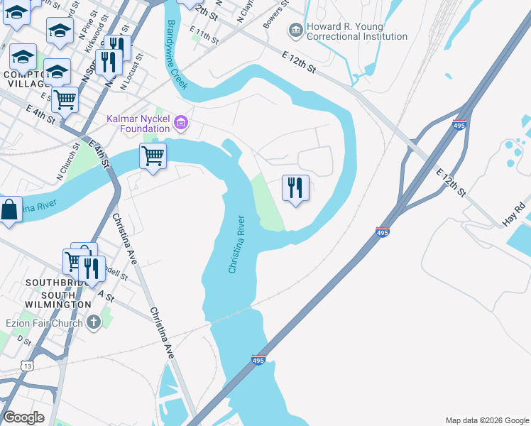 map of restaurants, bars, coffee shops, grocery stores, and more near 1180 East 7th Street in Wilmington