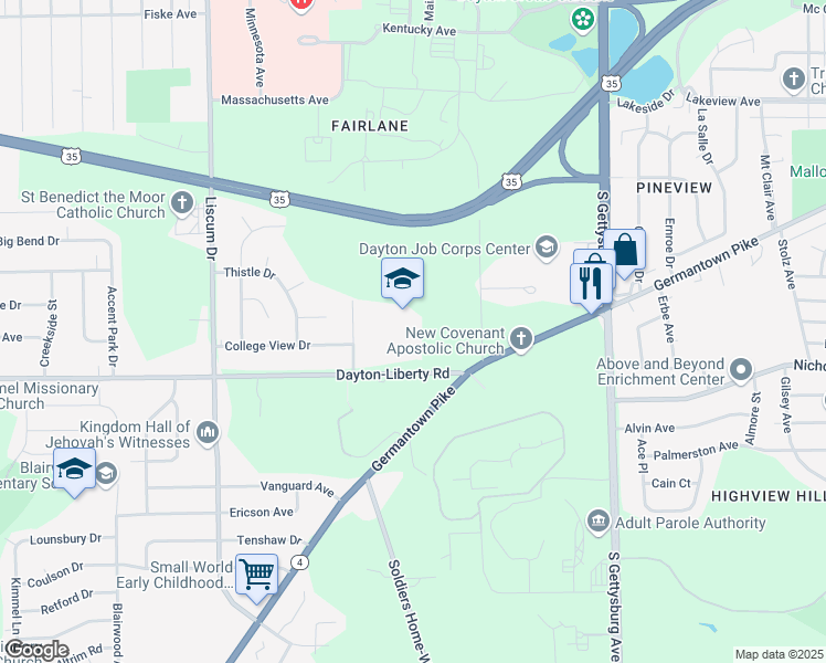 map of restaurants, bars, coffee shops, grocery stores, and more near 4401 Dayton-Liberty Road in Dayton