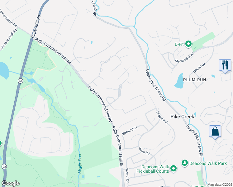 map of restaurants, bars, coffee shops, grocery stores, and more near 106 Foxfire Drive in Newark