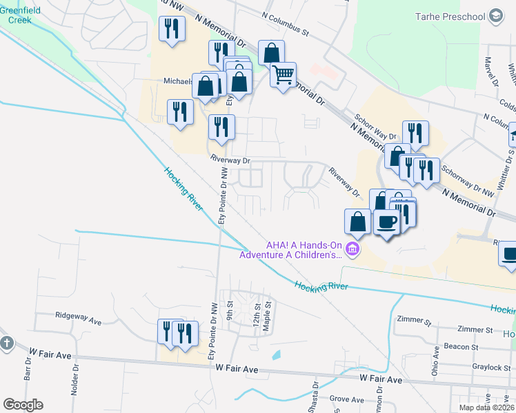 map of restaurants, bars, coffee shops, grocery stores, and more near 1180 Stoneycreek Court in Lancaster