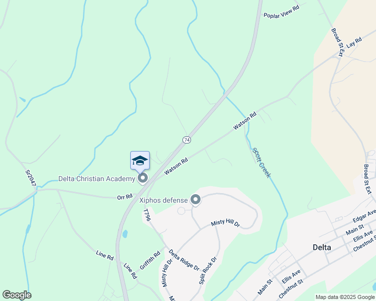 map of restaurants, bars, coffee shops, grocery stores, and more near 105 Watson Road in Delta