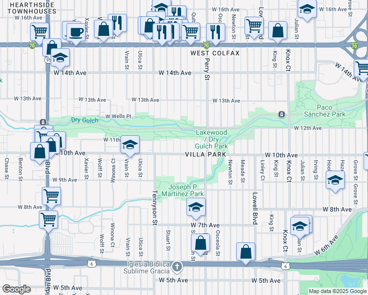 map of restaurants, bars, coffee shops, grocery stores, and more near 1025 Raleigh Street in Denver