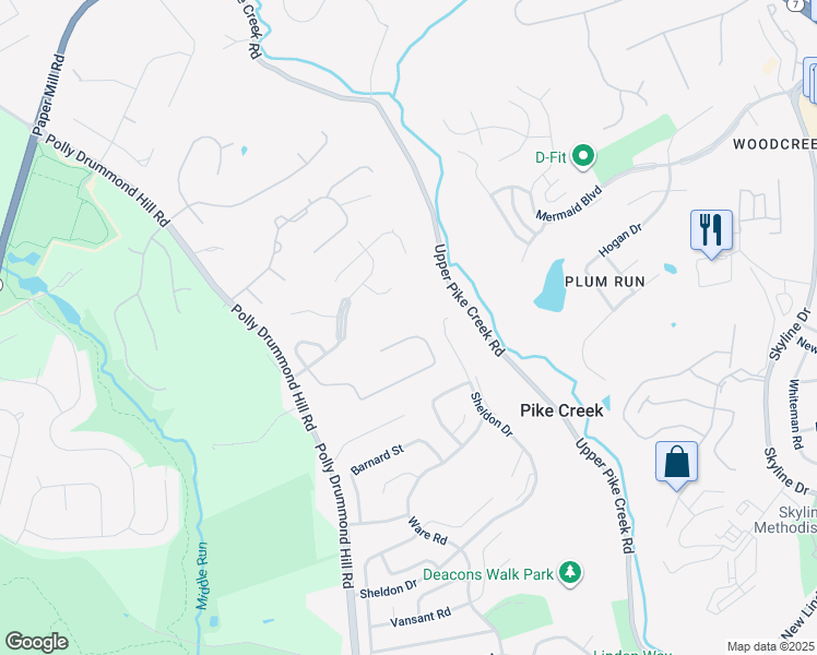 map of restaurants, bars, coffee shops, grocery stores, and more near 148 Drummond Farms Lane in Newark
