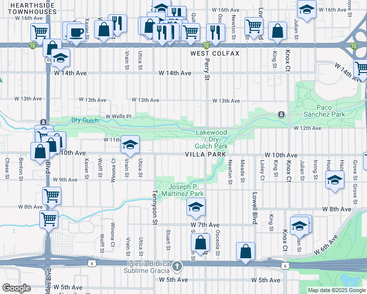 map of restaurants, bars, coffee shops, grocery stores, and more near 1025 Raleigh Street in Denver