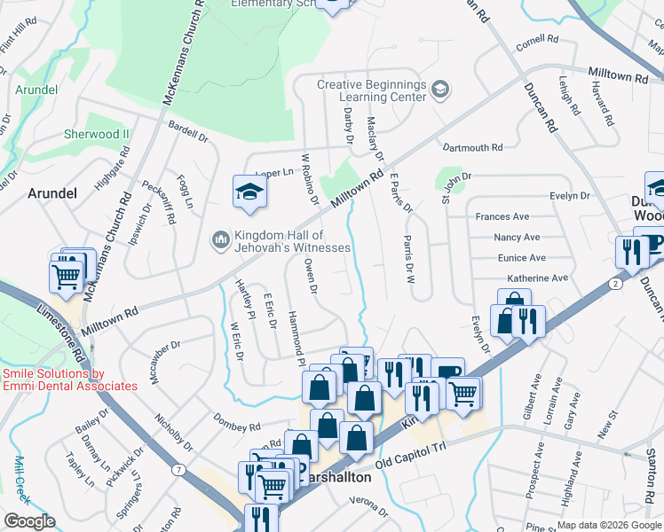 map of restaurants, bars, coffee shops, grocery stores, and more near 703 Farmhouse Court in Wilmington
