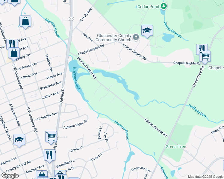map of restaurants, bars, coffee shops, grocery stores, and more near 138 Pitman Downer Road in Washington Township