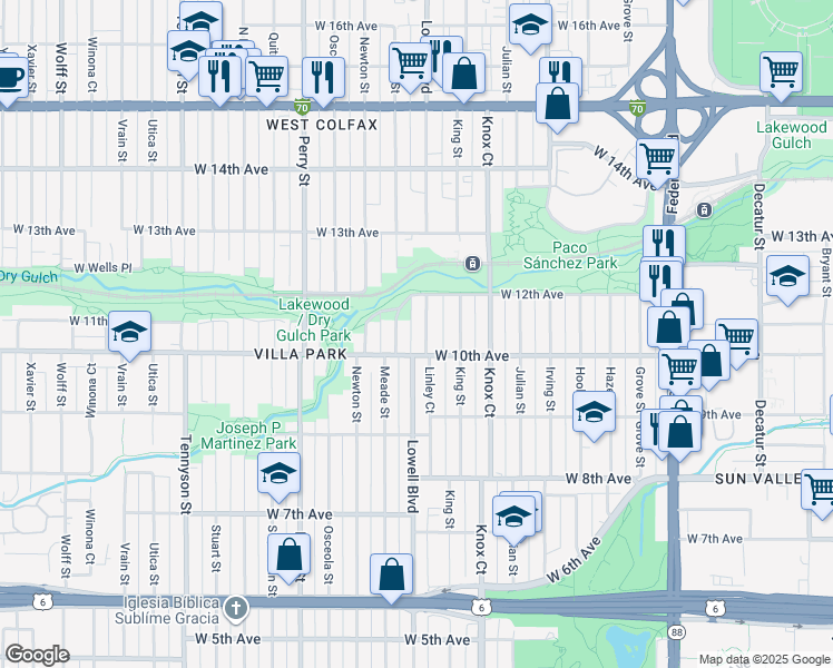 map of restaurants, bars, coffee shops, grocery stores, and more near 1024 Lowell Boulevard in Denver