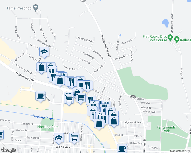 map of restaurants, bars, coffee shops, grocery stores, and more near 1600 North Columbus Street in Lancaster
