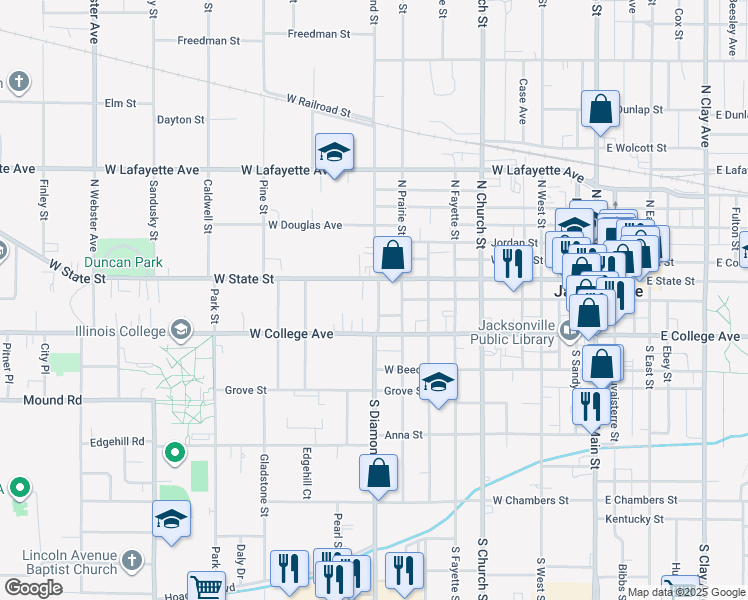 map of restaurants, bars, coffee shops, grocery stores, and more near 121 Diamond Court in Jacksonville