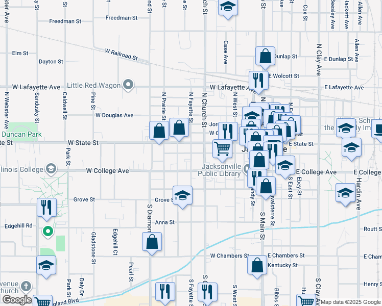 map of restaurants, bars, coffee shops, grocery stores, and more near 501 West Morgan Street in Jacksonville