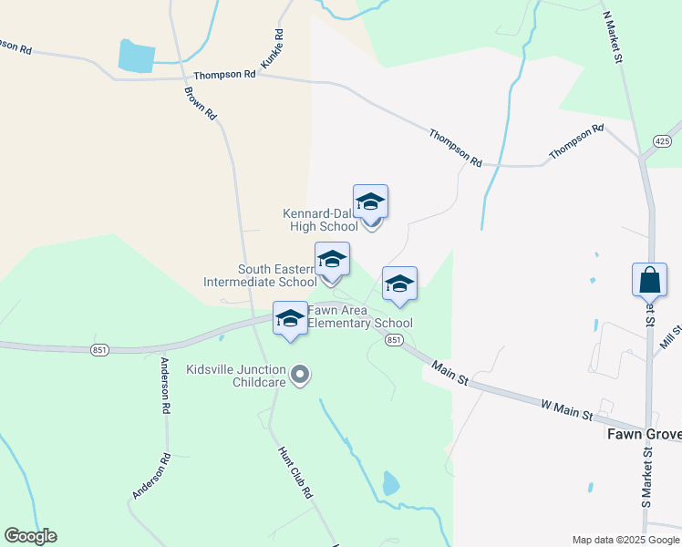 map of restaurants, bars, coffee shops, grocery stores, and more near 417 Main Street in Fawn Grove
