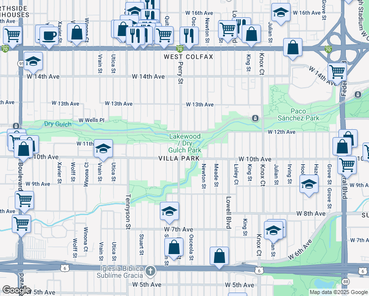 map of restaurants, bars, coffee shops, grocery stores, and more near 1026 Perry Street in Denver