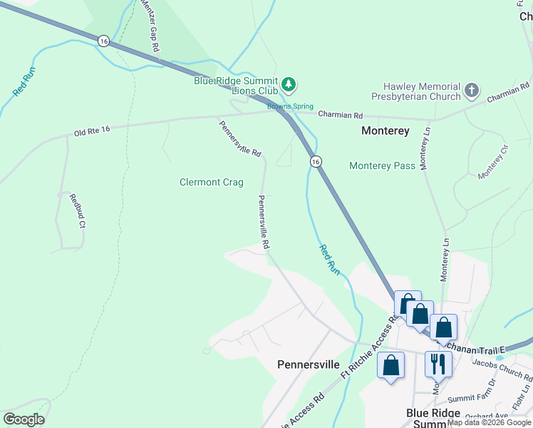 map of restaurants, bars, coffee shops, grocery stores, and more near 12950 Pennersville Road in Waynesboro