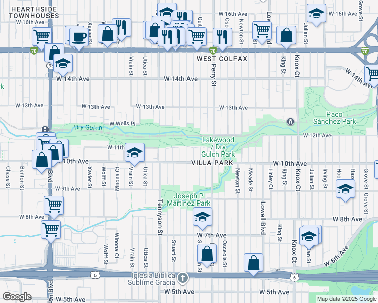 map of restaurants, bars, coffee shops, grocery stores, and more near 1025 Raleigh Street in Denver
