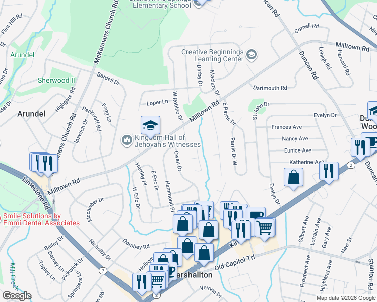 map of restaurants, bars, coffee shops, grocery stores, and more near 703 Farmhouse Court in Wilmington